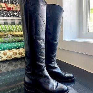Chanel Black Tall Leather Riding Boot with interlocking CC Logo size 36b